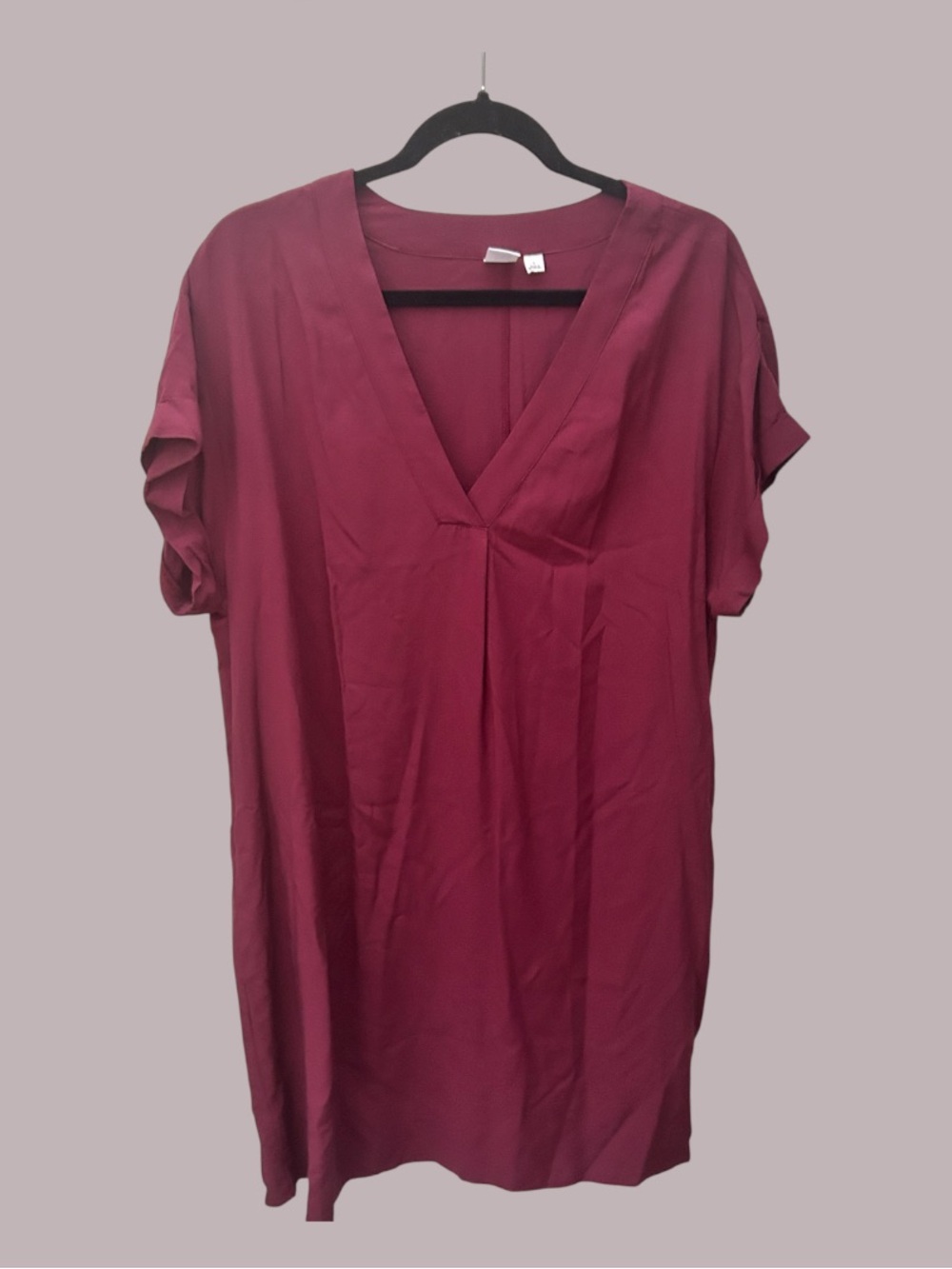 GAP Women's V-Neck Short Sleeve mini dress with pockets plum sz Lrg